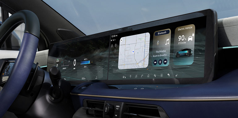 2026 Nissan LEAF interior highlighting dual 14.3 inch screens