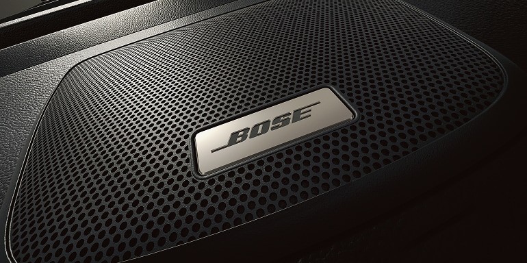 2026 Nissan Pathfinder close-up of the Bose premium speaker grille with logo visible.